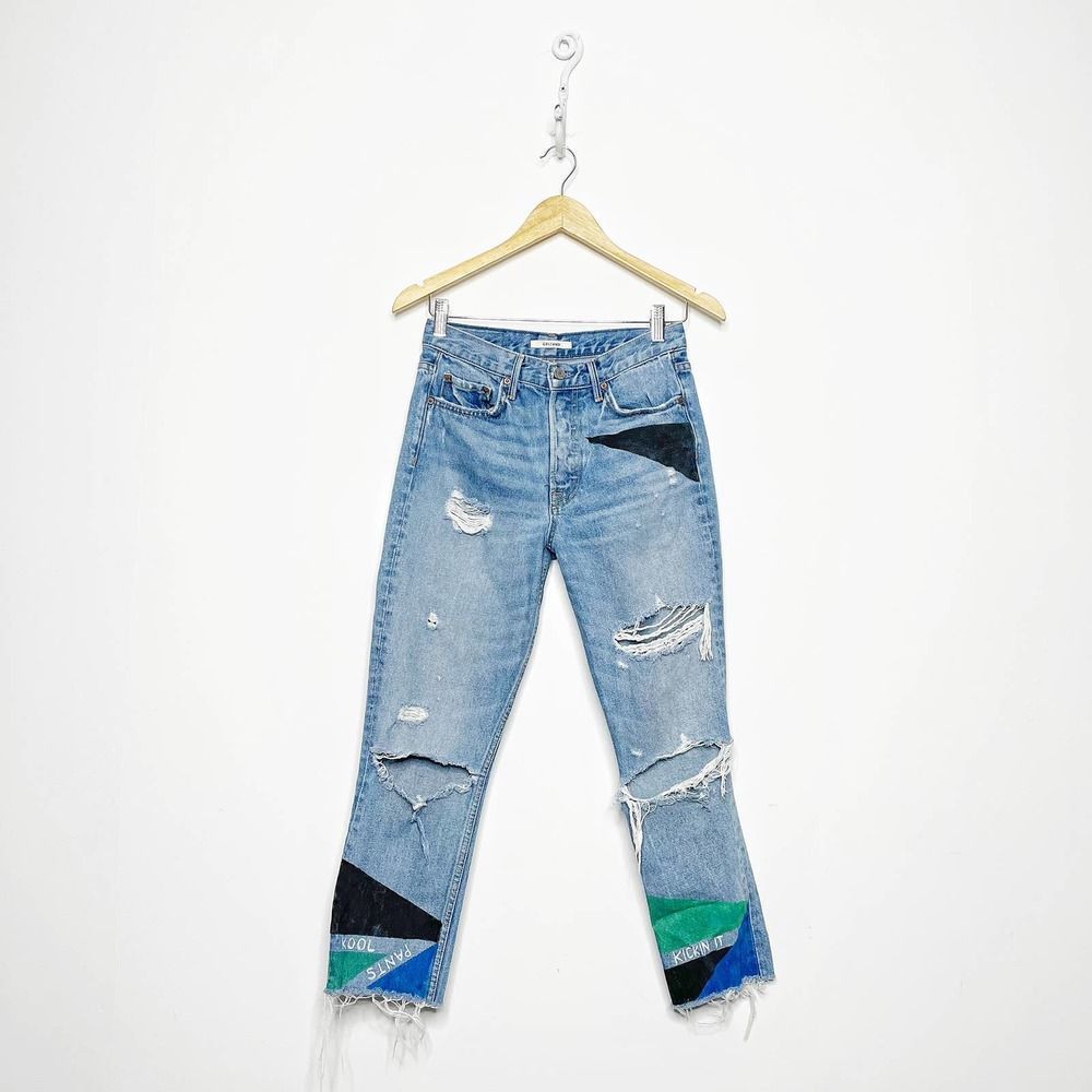 GRLFRND Blue Patchwork Skinny Jeans